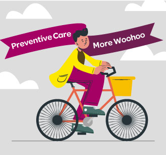 Preventive Care More WooHoo a boy is riding his bike.